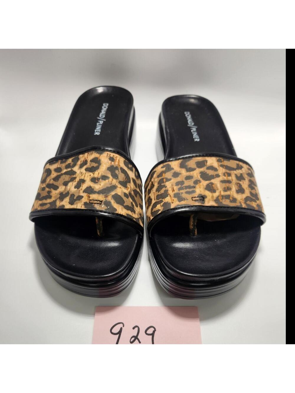 Donald Pliner Women's Leopard Slide Sandals Black Brown Slip-On 7.5